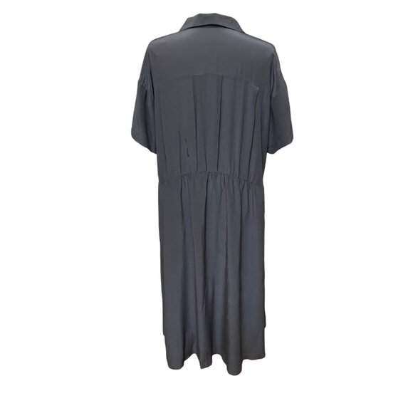 Eileen Fisher Gray Crepe High Low Button Up Dress Tunic 100% Silk Quiet Luxury L - Picture 6 of 9